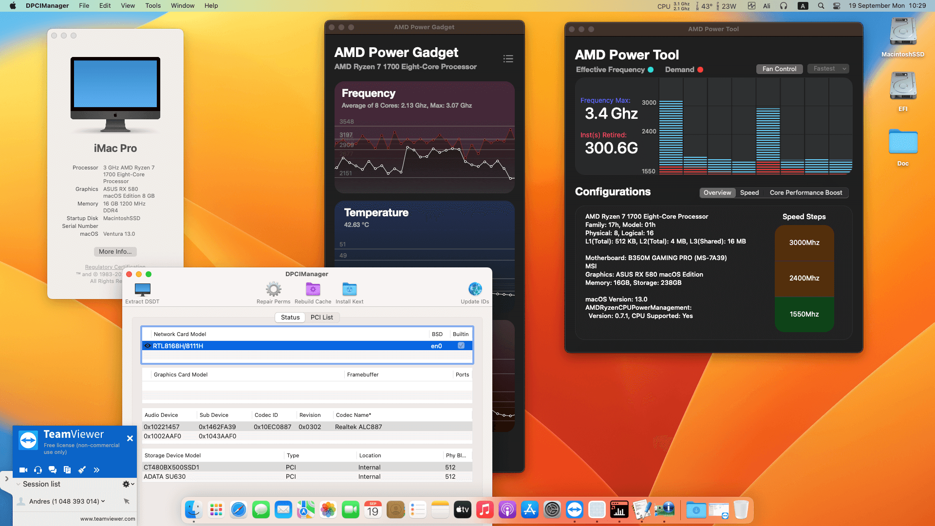 Success Hackintosh macOS Ventura Beta 13.0 Build 22A5331f in MSI B350M Gaming Pro + AMD Ryzen 7 1700 + Asus RX 580